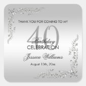 銀スタイリッシュ飾40歳の誕生日パーティー スクエアシール (正面)