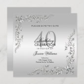 銀スタイリッシュ飾40歳の誕生日パーティー セーブザデート (正面/裏面)