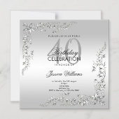 銀スタイリッシュ飾40歳の誕生日パーティー マグネット招待状 (正面)