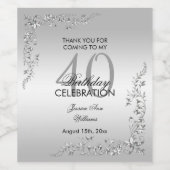 銀スタイリッシュ飾40歳の誕生日パーティー ワインラベル (シングルラベル)