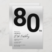 銀スタイリッシュ80歳の誕生日パーティー 招待状 (正面/裏面)