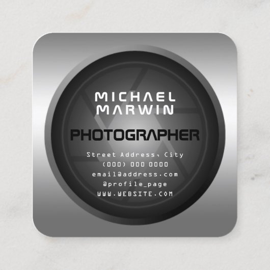 銀スタイルカメラレンズ正方形名刺 スクエア名刺 (裏面)