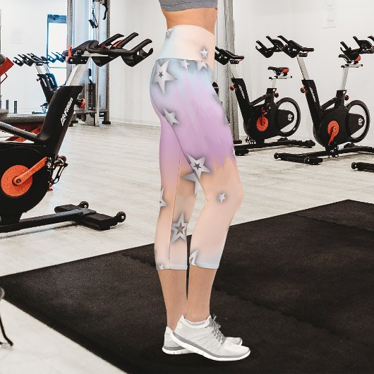 銀スターズフェイクオンパステルピンクブルーオレンジ カプリレギンス