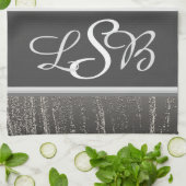 銀ストライプ銀液体金属モノグラエレガントム キッチンタオル (折り畳み)