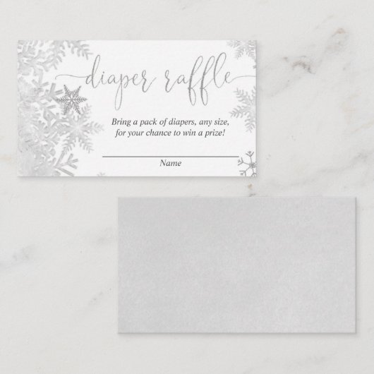 銀スノーフレーク男女兼用ベビーおむつラッフル エンクロージャーカード (正面/裏面)