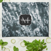 銀スパークルス凍っていアイバブルMonogram キッチンタオル (折り畳み)