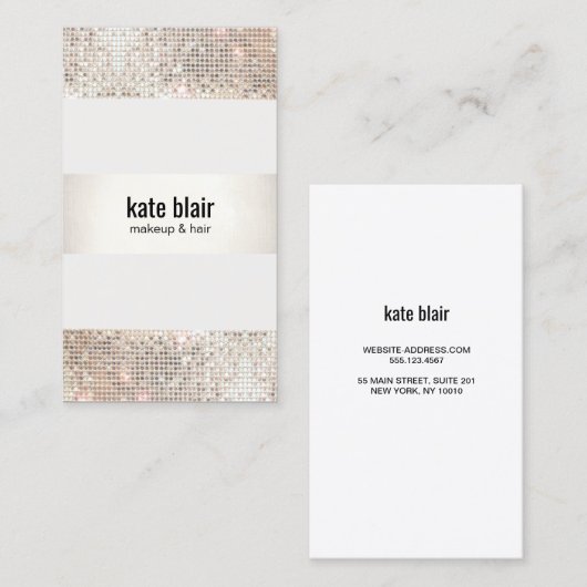 銀セクフェイクインストライプ美しいサロン 名刺 (正面/裏面)