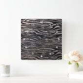 銀ゼブラストライプ模様(フェイクグリッターきらきら光る) スクエア壁時計 (ホーム)