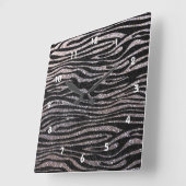 銀ゼブラストライプ模様(フェイクグリッターきらきら光る) スクエア壁時計 (傾斜)