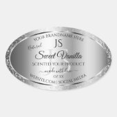 銀ソフトモダングリッターモノグラム製品ラベル 楕円形シール (正面)