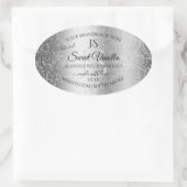 銀ソフトモダングリッターモノグラム製品ラベル 楕円形シール (バッグ)