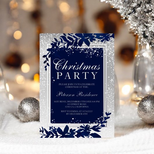 銀タイポグラフィ青葉雪のクリスマスエレガント 箔招待状