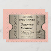 銀チケットスタイル新生児シャワーパーティー招待状 招待状 (正面/裏面)