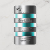 銀ティール（緑がかった色）ガラス版木、銅版、版画文字付きモノグラム 名刺 (裏面)