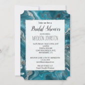 銀ティール（緑がかった色）ターコイズクリスタルブルーブライダルシャワー 招待状 (正面)