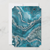 銀ティール（緑がかった色）ターコイズクリスタルブルーブライダルシャワー 招待状 (裏面)