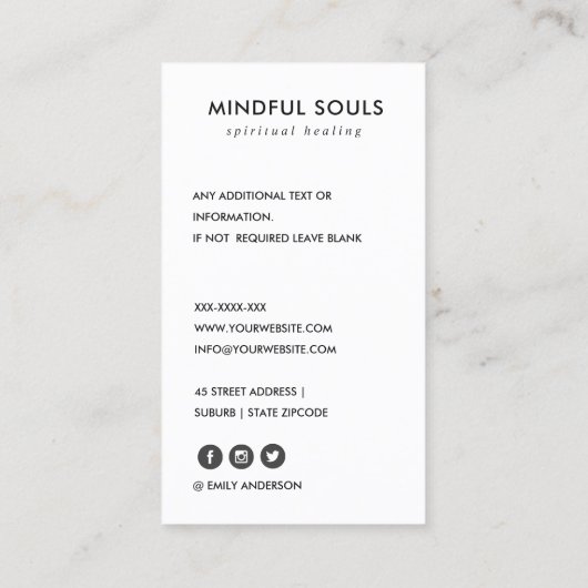 銀ティール(緑がかった色)ブルーロータスシンプル霊気スピリチュアルヒール 名刺 (裏面)