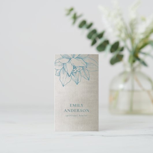 銀ティール(緑がかった色)ブルーロータスシンプル霊気スピリチュアルヒール 名刺 (スタンド正面)