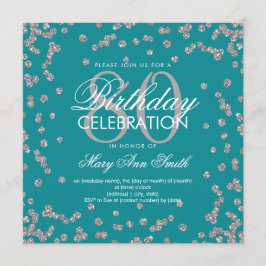 銀ティール（緑がかった色）80番目の誕生日グリッター紙吹雪 招待状