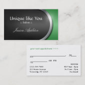 銀デザインのカーブ-緑のアポイントメントカード 予約カード (正面/裏面)