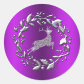 銀トナカイとリースパープルクリスマス ラウンドシール (正面)