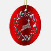 銀トナカイと赤いクリスマスリース セラミックオーナメント (右)
