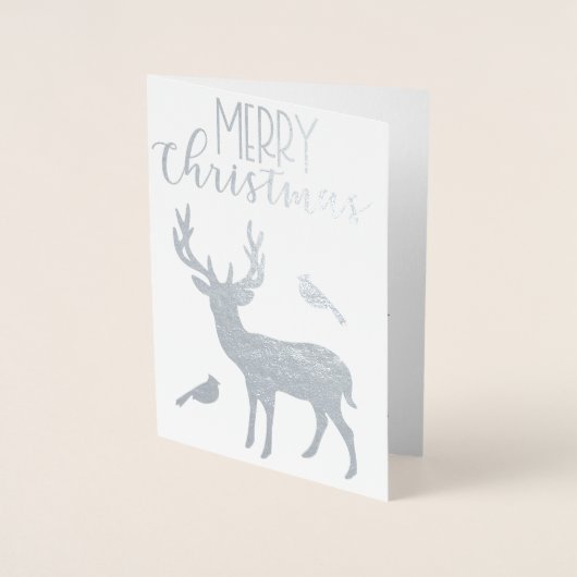 銀トナカイと（鳥）ショウジョウコウカンチョウメリークリスマス 箔カード (正面)