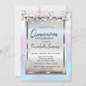 銀ドットバルーンフレームホログラフィッククインセネラ 招待状 (正面)