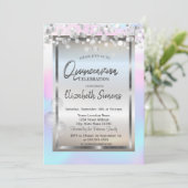 銀ドットバルーンフレームホログラフィッククインセネラ 招待状 (スタンド正面)