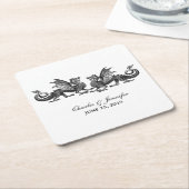 銀ドラゴエレガントンズの結婚紙コースター スクエアペーパーコースター (アングル)