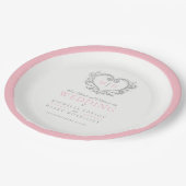 銀ハートピンクリースモノグラム結婚ズ ペーパープレート (アングル)