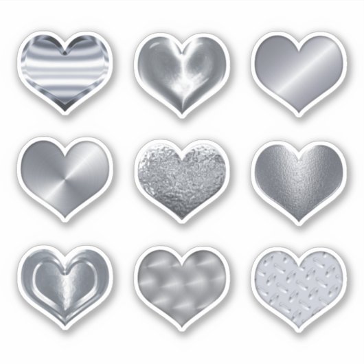 銀ハートフェイクメタリックメタルセット9愛 シール (正面)