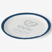 銀ハートブルーリースモノグラム結婚ズ ペーパープレート (アングル)