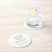 銀ハートブルーリースモノグラム結婚ズ ラウンドペーパーコースター (インサイチュ)