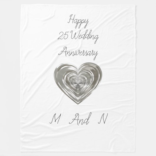 銀ハート結婚記念日 フリースブランケット (正面)