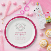 銀ハート赤リースモノグラム結婚ズ ペーパープレート (パーティー)