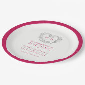 銀ハート赤リースモノグラム結婚ズ ペーパープレート (アングル)