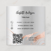 銀バラ金ゴールド大理石QRコードエレガント スクエア名刺 (裏面)