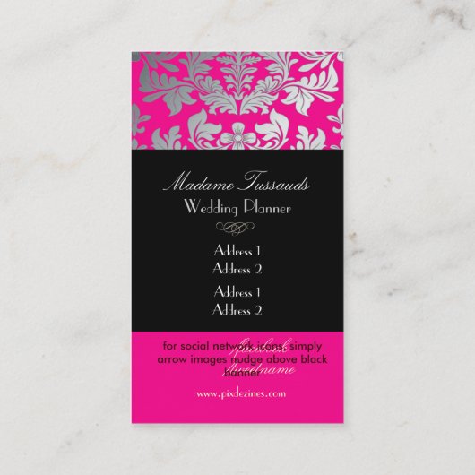 銀バロフェイクーク・ダマスク/DIYカラーピンク+ブラック 名刺 (裏面)