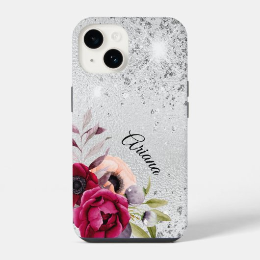 銀バーガンディーの花の名前 iPhoneケース (裏面)
