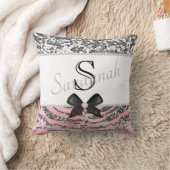 銀パーソナライズされたとバラピンクグリッター クッション (ブランケット)