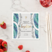 銀パーソナライズされたと青の鉱物石の洗礼 スタンダードカクテルナプキン (インサイチュ)