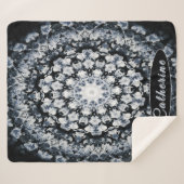 銀パーソナライズされたと黒のフローラガラス曼荼羅 シェルパブランケット (正面(横))