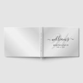 銀パーソナライズされたと黒モノグラム結婚ズ ゲストブック (全面)