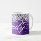 銀パーソナライズされたグリッターアメジスト箔 コーヒーマグカップ (正面右)
