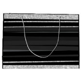 銀パーソナライズされたグリッターストライプブラックきらきら光る ラージペーパーバッグ (裏面)