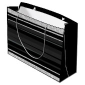 銀パーソナライズされたグリッターストライプブラックきらきら光る ラージペーパーバッグ (裏面アングル)