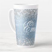 銀パーソナライズされたグリッターライトブルー箔 カフェラテマグ (左アングル)