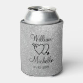 銀パーソナライズされたグリッター結婚缶クーラー 缶クーラー (缶正面)