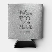 銀パーソナライズされたグリッター結婚缶クーラー 缶クーラー (正面)